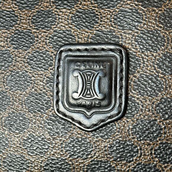 CELINE Macadam Clutch Handbag Black Brown Triomphe Leather Unisex Vintage 90s - Picture 3 of 16